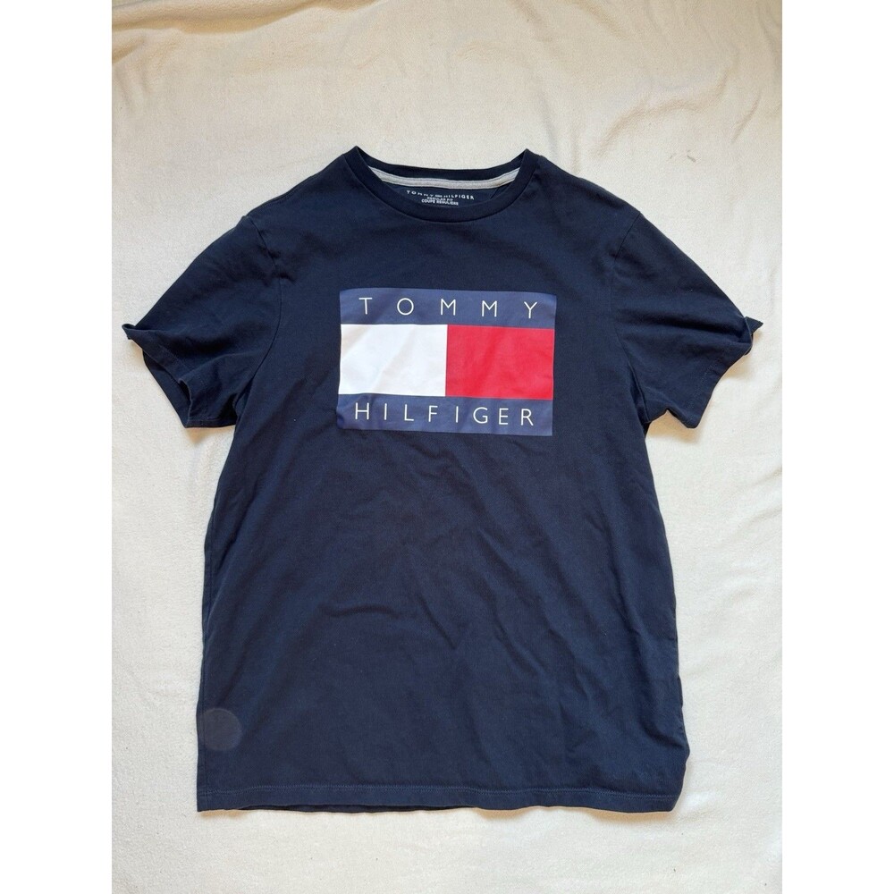 Tommy Hilfiger Mens T Shirt Navy Blue Big Flag Logo XS